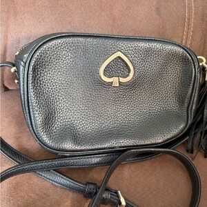 kate spade Black Pebbled Leather Small Crossbody with Gold Spade Logo